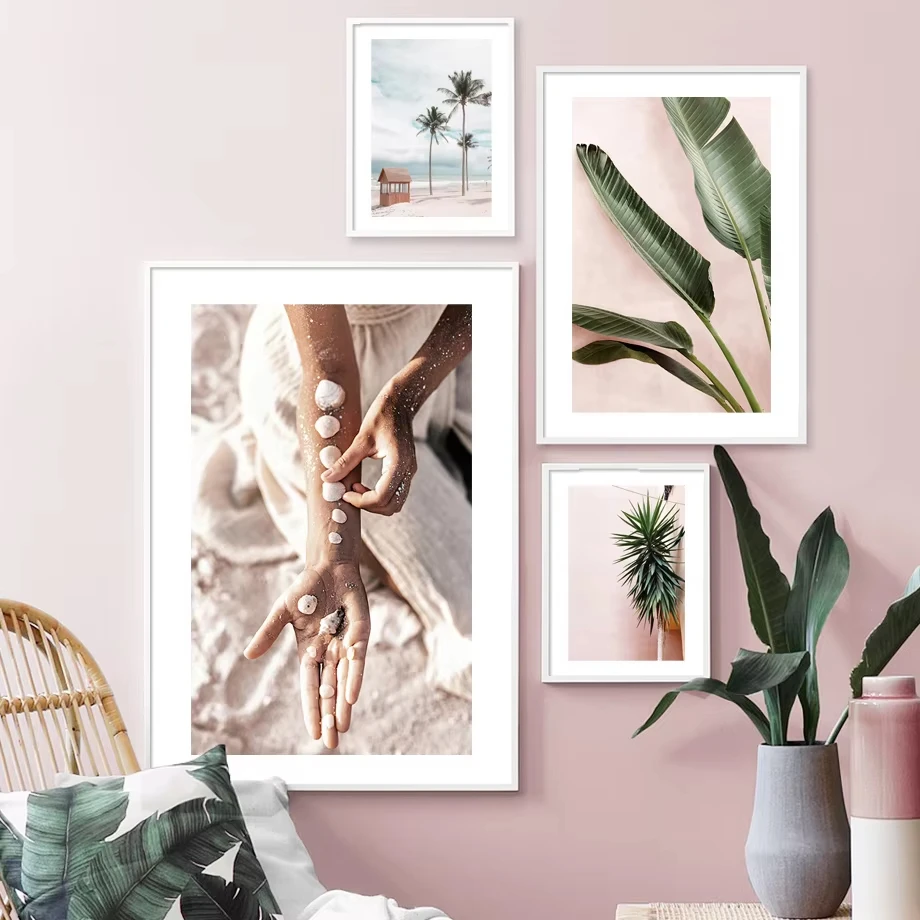 Falling Sand Picking Shells Palm Trees Natural BeachWall Art Canvas Painting NordicPoster Prints Decoration Living Room Pictures