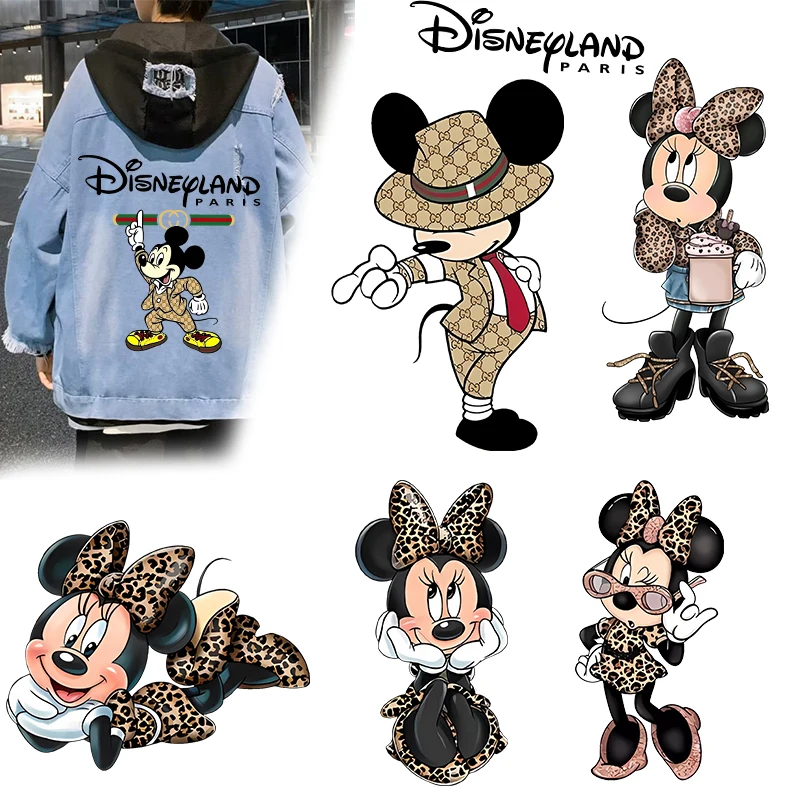 Disney Leopard Mickey Mouse Clothes Sticker Clothing Patches Iron on Patch T Shirt Pants Applique Hot Transfer Sticker for Child