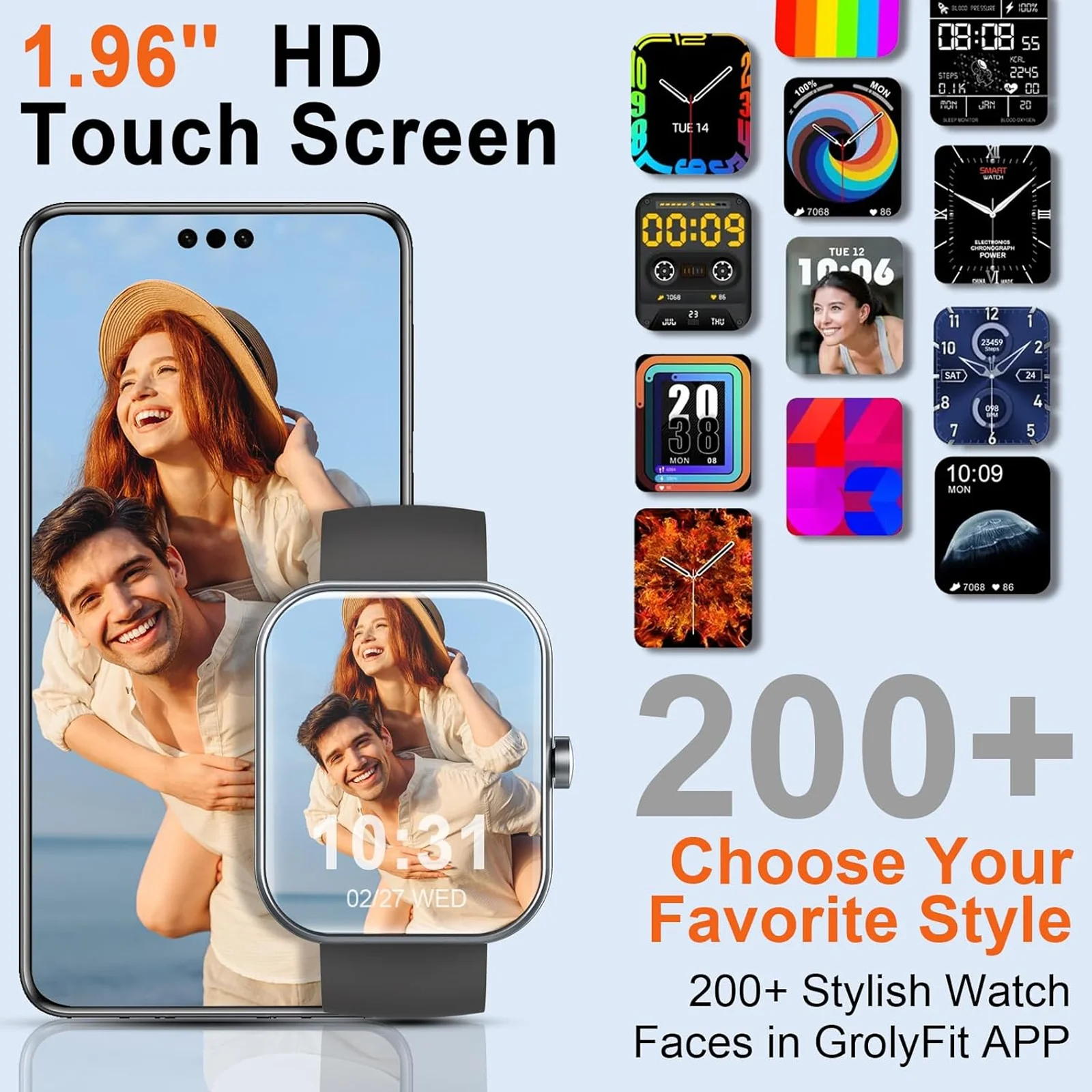 Y66 Smartwatch 2025 mit Bluetooth 5.3 Anrufbe Responsung – 1.96 بوصة HD Touch، 110+ Sportmodi، IP68