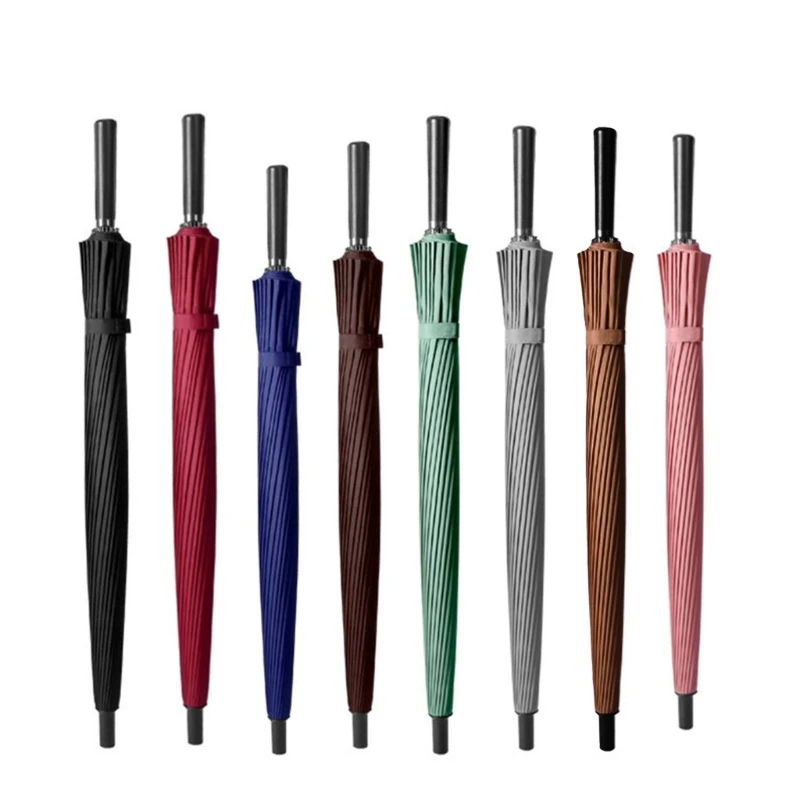 24 Ribs Business Umbrella Strong Wind Resistant Rainproofs Stay Dry Long Handle Easily to Handle