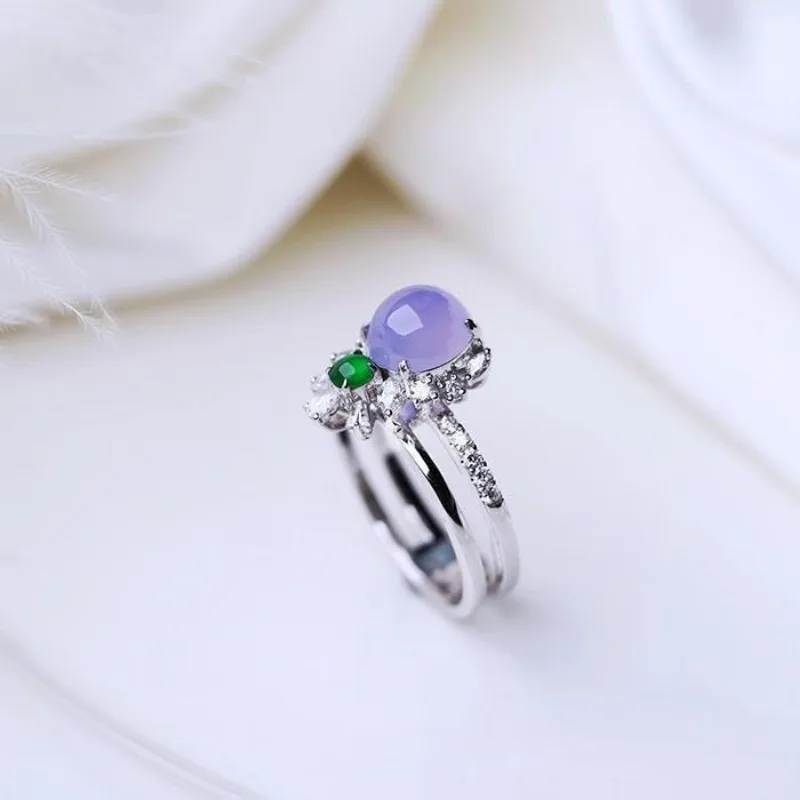 Natural high ice violet chalcedony rings for women silver 925 inlaid sweet and fresh new in ring exquisite jewelry gift