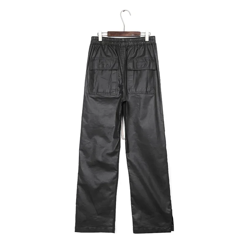 24ss Autumn Y2K Rick Men's Pants High Street Sport Ro Pants Coated Waxed Wide-legged Double-Breasted Trouers Casual Ownes Jeans