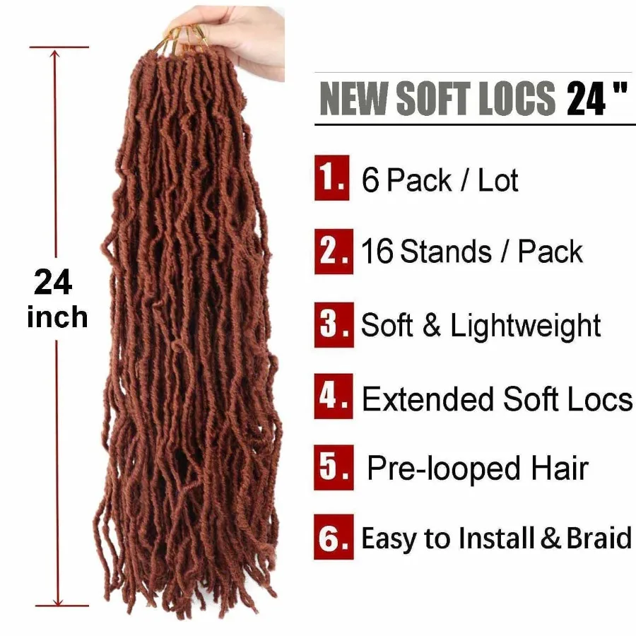 24 بوصة لينة Locs الكروشيه الشعر قبل يحلق 6 عبوات فو Locs الكروشيه الضفائر ل فراشة Locs المجدل الشعر الاصطناعية للأسود