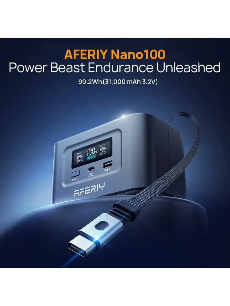 AFERIY Nano100 Tragbare Powerstation 100W 99,2Wh Flugzeugtauglich 3000 Zyklen LiFePO4 Akku Outdoor Tragbare Powerbank