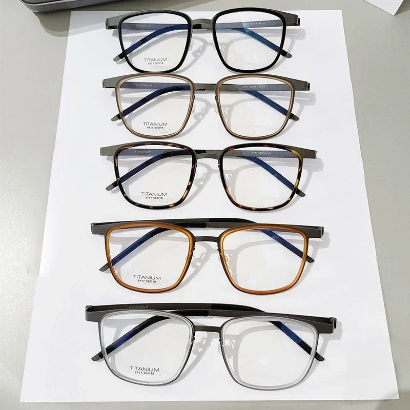 

Retro Square Spectacle Screwless Eyeglasses Pure Titanium Optical Frames Ultralight Myopia Hyperopia Glasses for Man LIND9717