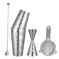 Skull Cocktail Shaker Bar Set:Skull Weighted Boston Shakers, Skull Cocktail Strainer,Skull Jigger,Skull Spoon,