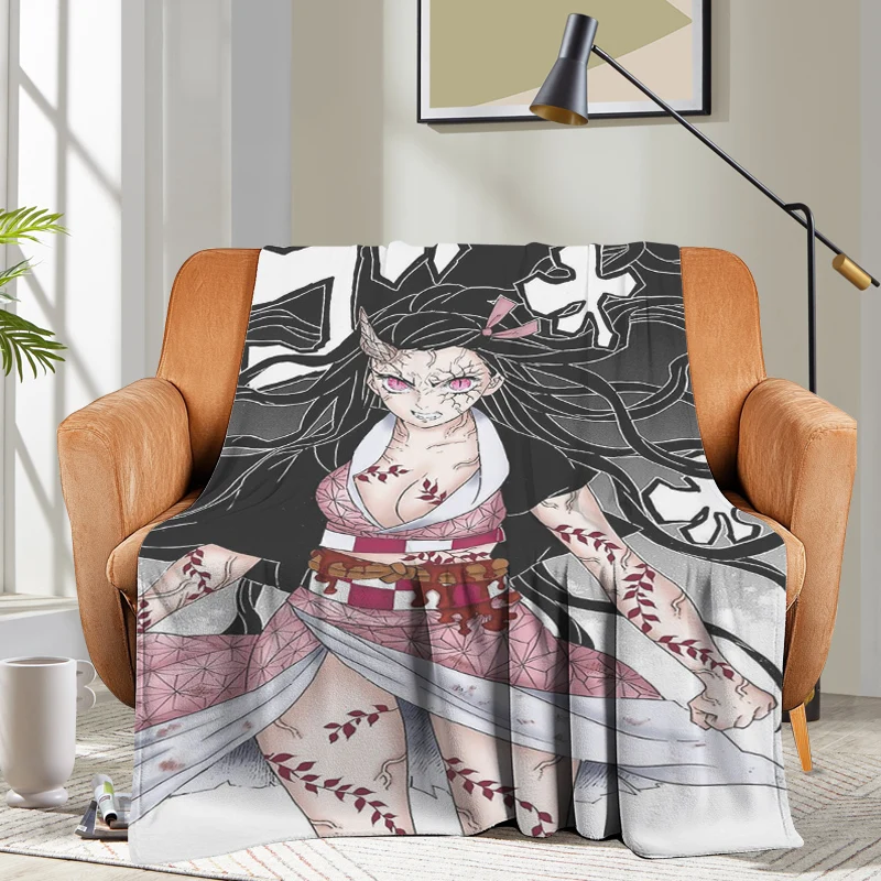 Anime Nezuko Sofa Blanket King Size Knee Bed Fleece Camping Custom Fluffy Soft Blankets for Winter Warm Microfiber Bedding