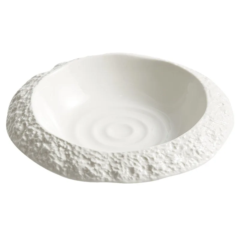 

Marble White Rock Texture Rim Deep Plate Western Main Dish High-end Soup Plate