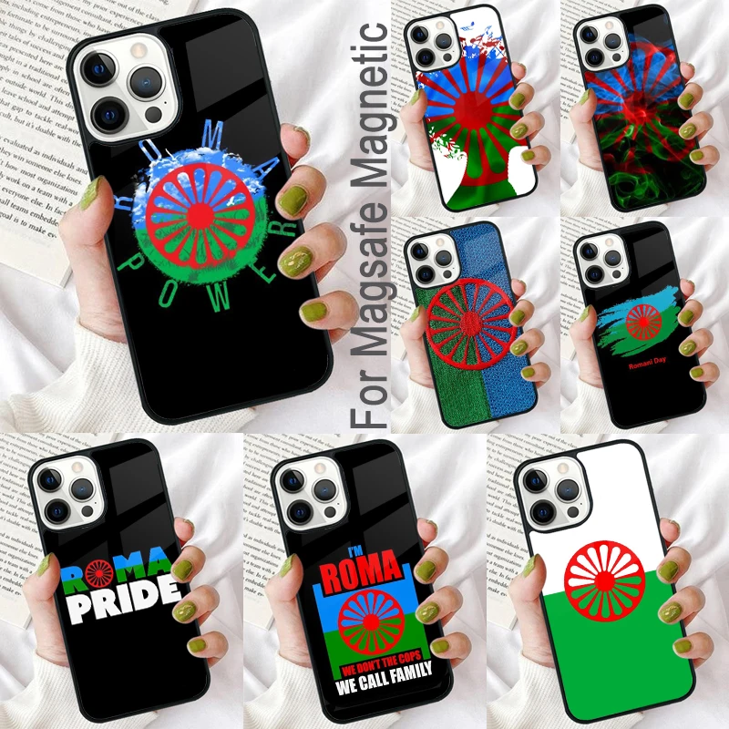 Gypsy Romani Roma Flag Magnetic Soft Phone Case for iPhone 16 Promax 15 Pro 13 14 Plus 11 12 Mini MagSafe Coque