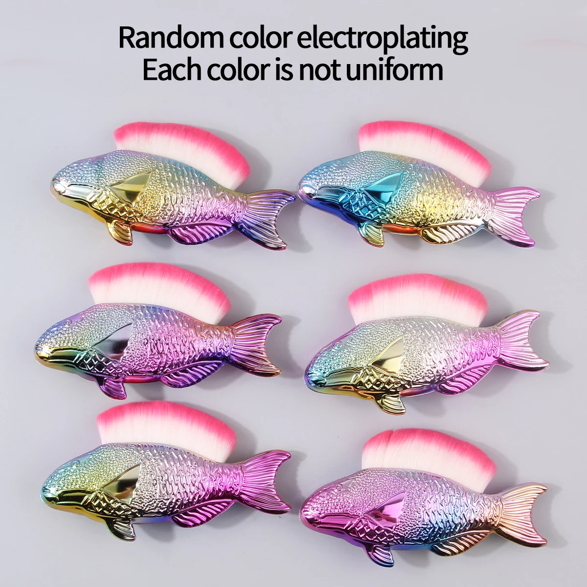 2PCS Colorful Electroplated fish-shaped makeup brush, Soft Bristle Foundation Brush, Loose Powder Blush Brush (Random color)