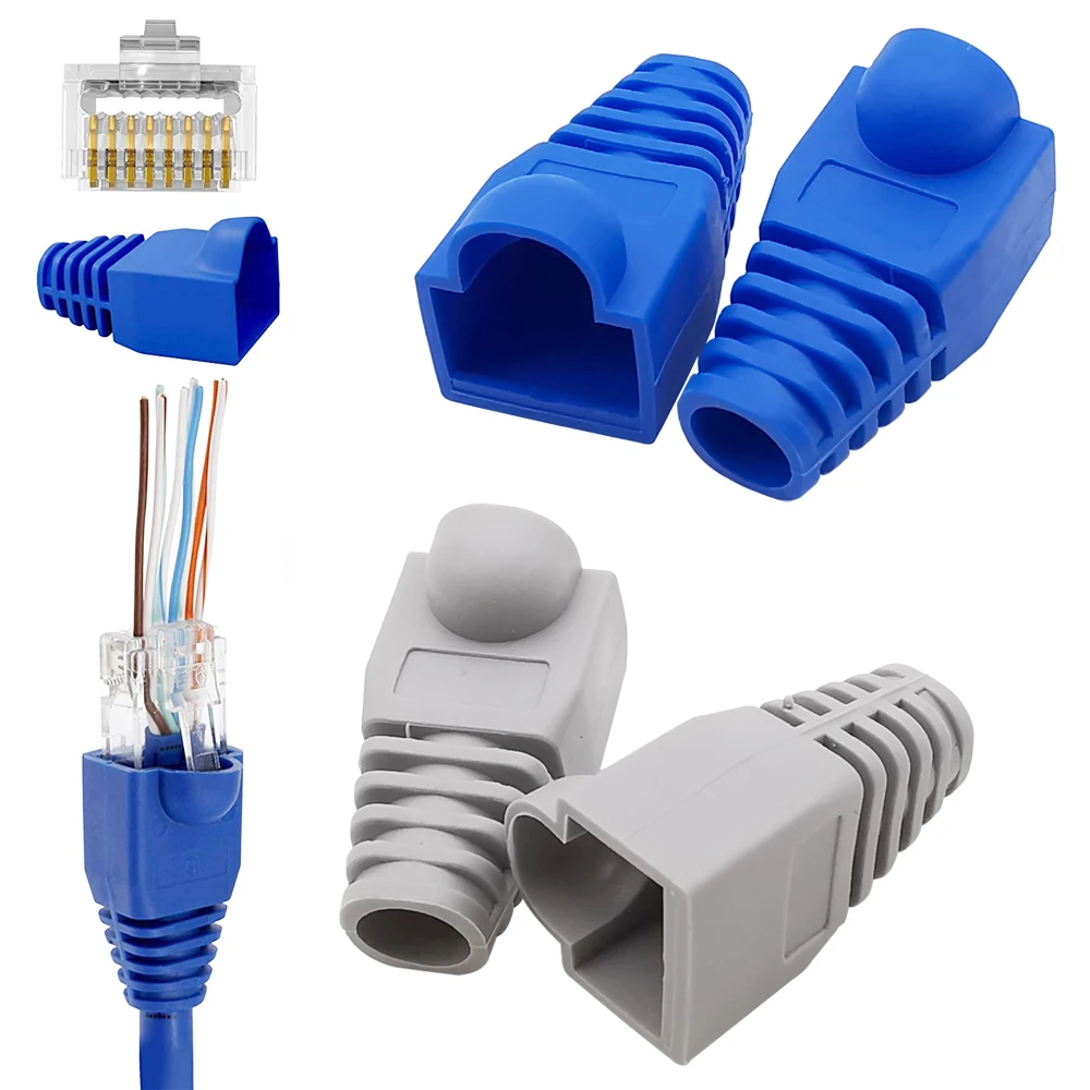 RJ45 Connector Jacket RJ45 CAT6 CAT5e Crystal Head Sheath Ethernet Network Cable Plug Cover Protective Sleeve RJ45 Adapter Caps