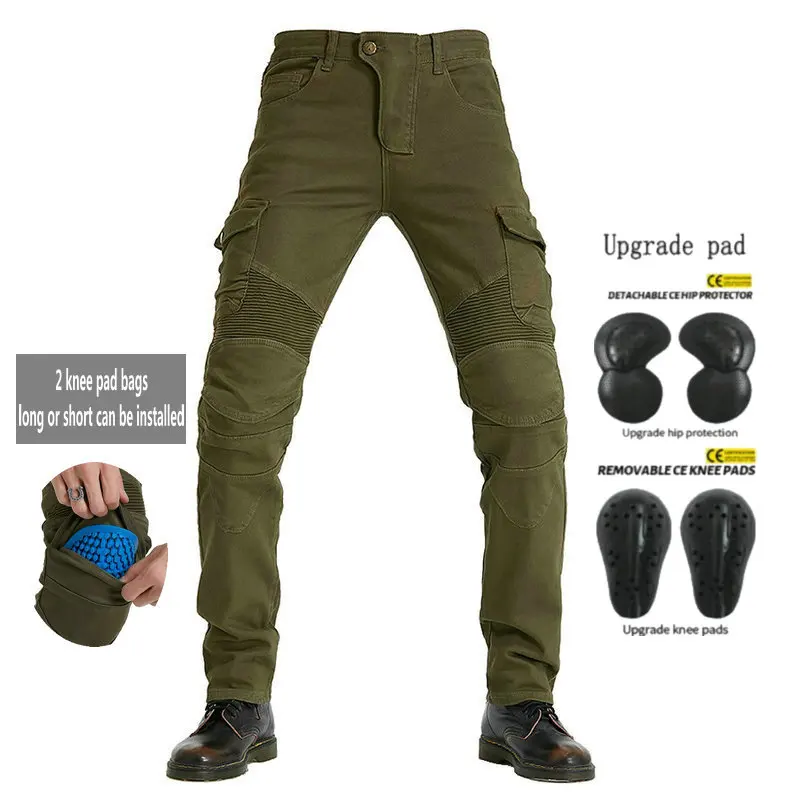 

Volero Female Motorcycle Riding Jeans Fashion Protection Trousers Male Knight Loose Straight Locomotive Leisure Pants Green