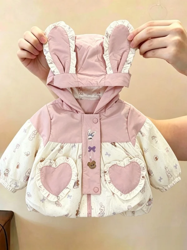 Cute Bear Rabbit Ear Hooded Jacket Long Sleeve Women's Autumn Wear Children's Spring Autumn Sweet Lovely Doll Style Coat