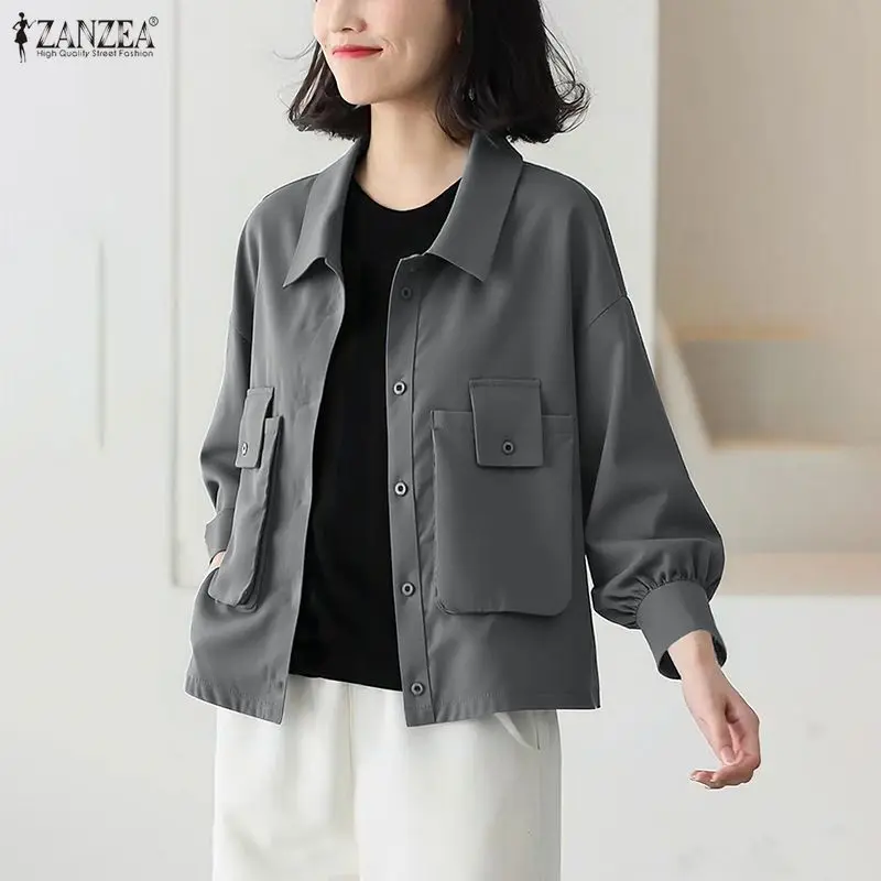 

ZANZEA Women Thin Jackets Fashion Long Sleeve Casual Solid Streetwear Coats Lapel Pockets OL Elegant Office Lady Overcoats Femme