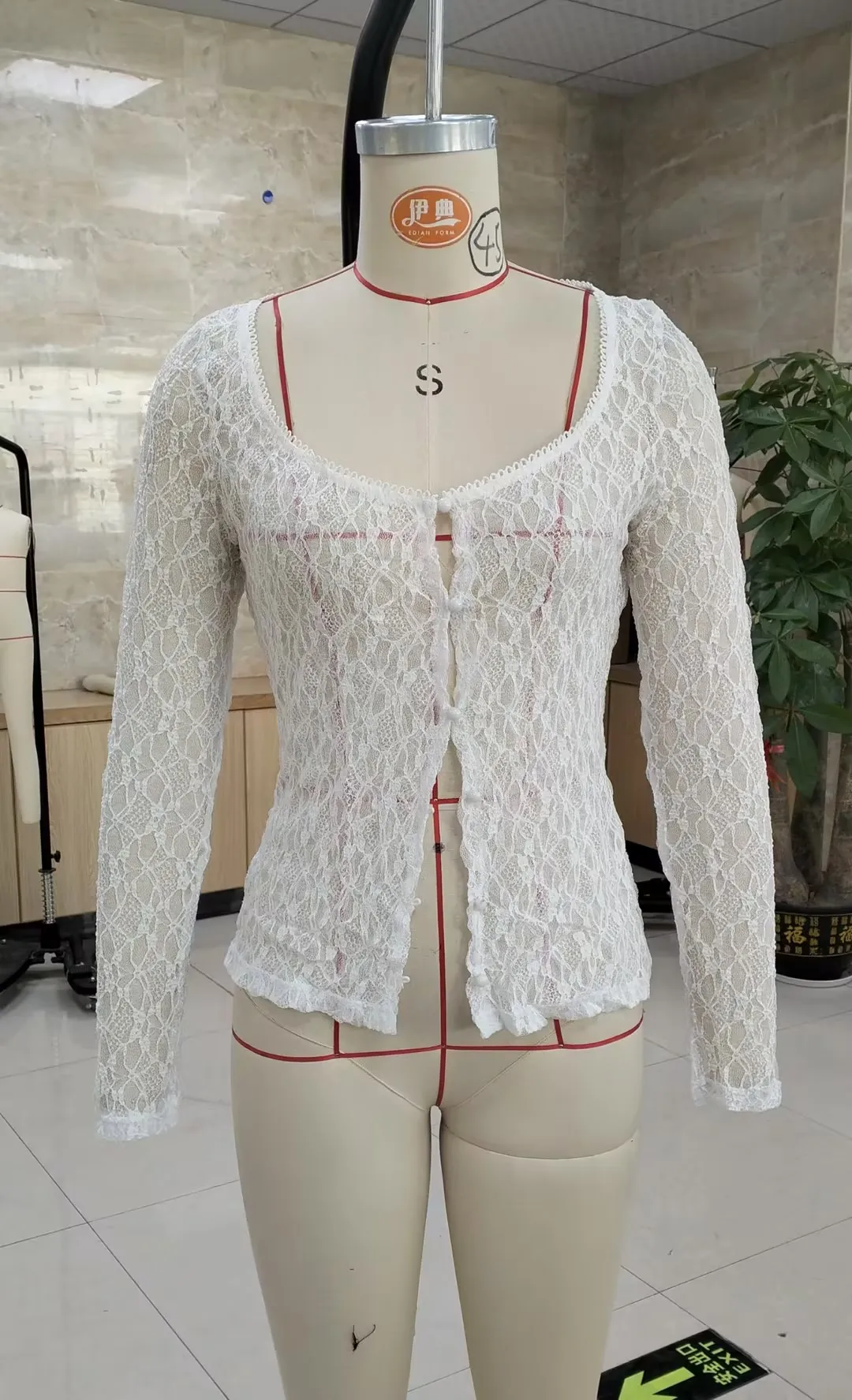 

Women Long Sleeve T-Shirts Sheer Lace Buttons Casual Shirts Spring Fall Slim Fit Tops Streetwear