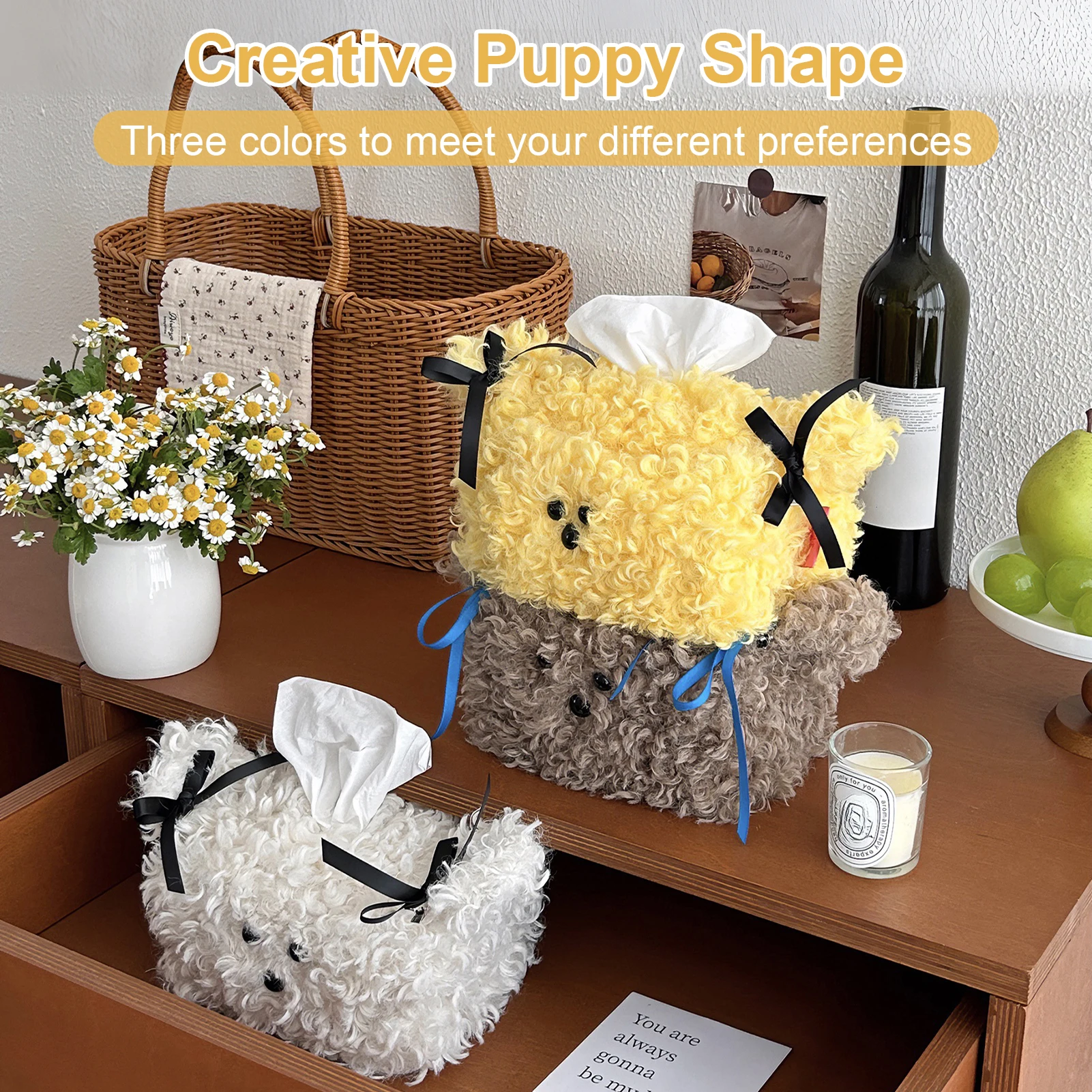 Cute Plush Puppy Tissue Box Car Home Kawaii Plush Tissue Boxes Removable Tissue Storage Container Desktop Paper Organizer New