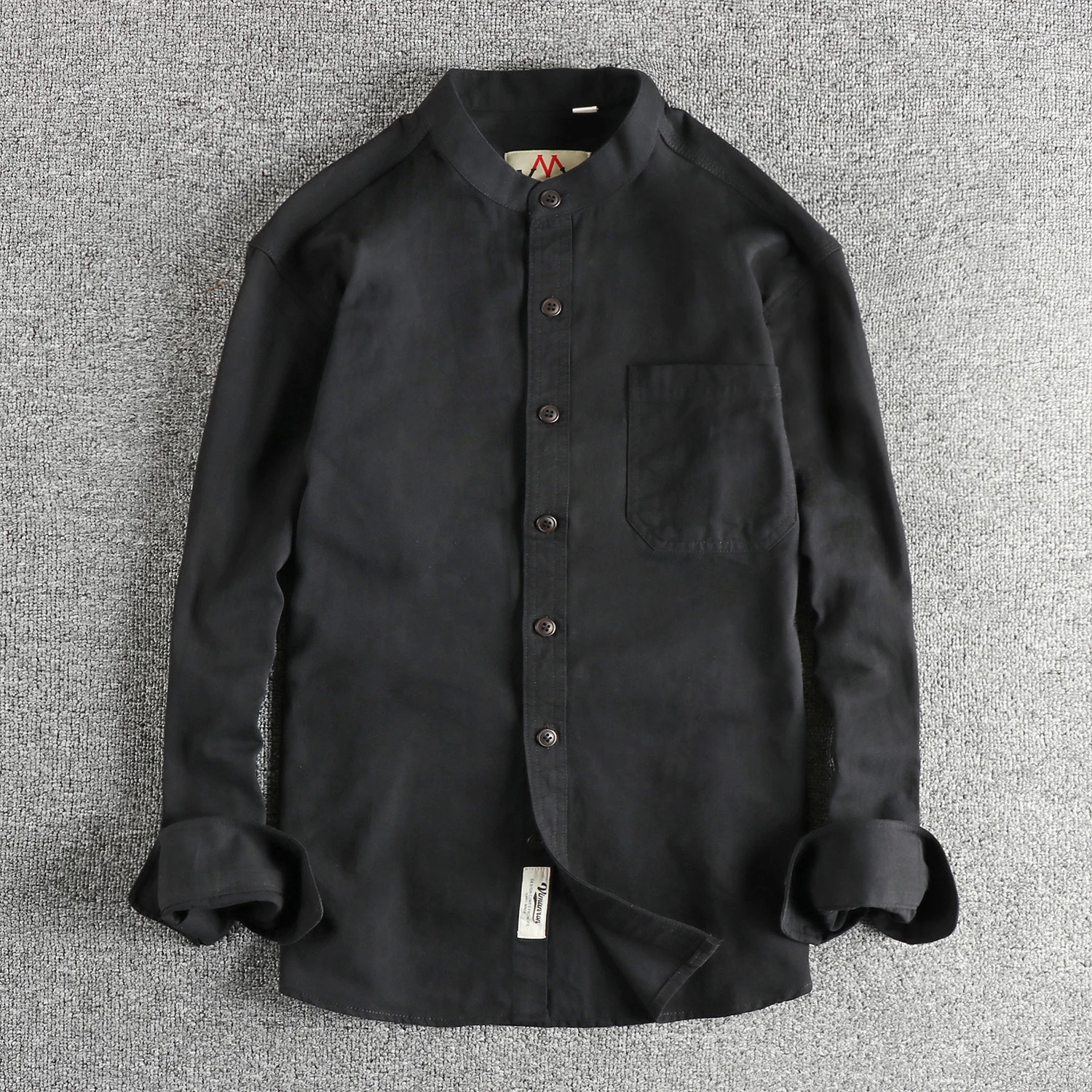 2024 Autumn New American Retro Solid Color Long-Sleeve Stand Collar Shirt Men's  Simple Fashion Washed Loose Casual Blouses