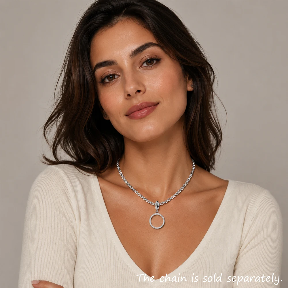 Glitzernder Kreis-Anhänger, baumelnder Charm, 925er Sterlingsilber, klassischer feiner Schmuck, Geschenk für Frauen – Detail 1