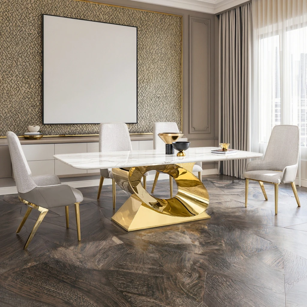 

&c Convertible Modern European Style Stainless Steel Round Dining Table Set for Apartment Use
