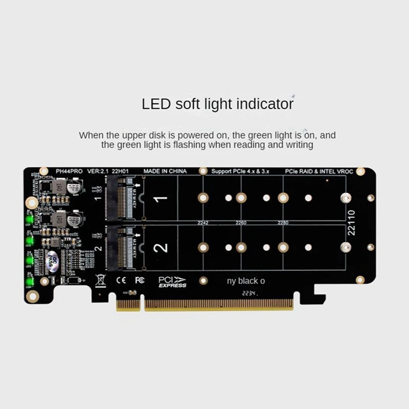 Dwustronna 4-dyskowa karta nalotowa NVME Pciex16 do M.2-klucz Nvmex4ssd 2U tablica nalotów Adapter rozszerzający podzielonej karty