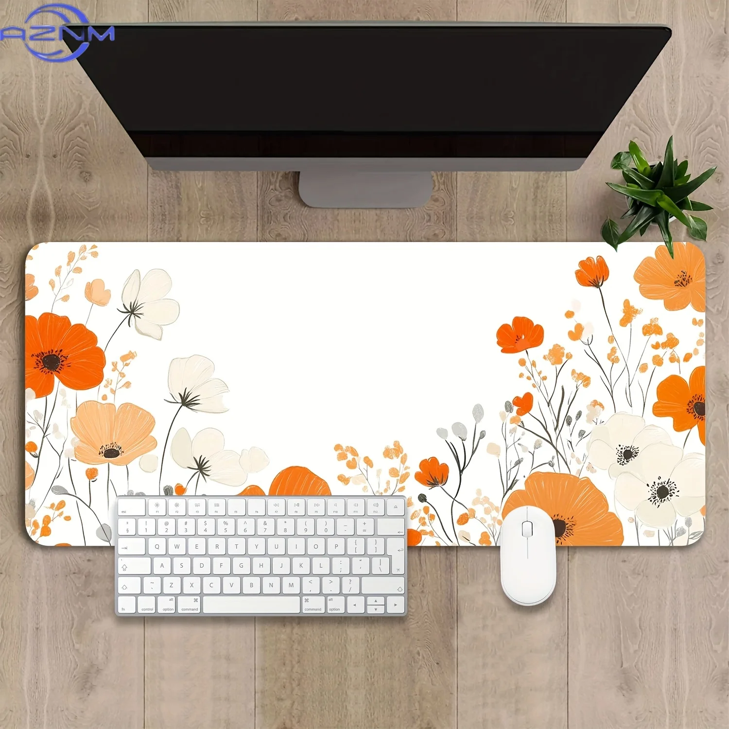 Large Non-Slip Rubber Gaming Mouse Pad with Vibrant Orange & White Flower Design - Ideal for Office, Home, and Workspaces, Home