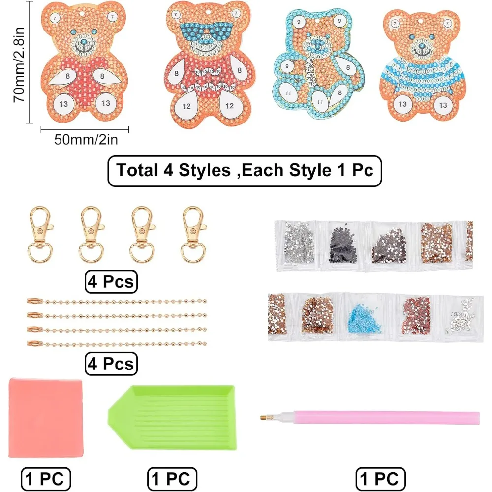 Bear Diamond Art Painting Keyrings Bear 5D Diamond Art Painting with Resin Rhinestone Keychain Kits for Adult Beginner