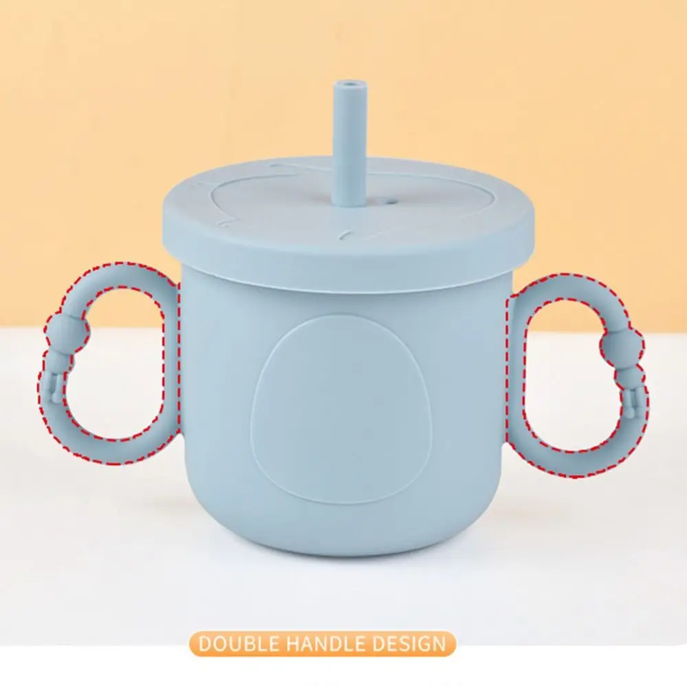Silicone Baby Training Cup Portable Double Handle Toddler Sippy Cups Penguin Print 200ml Toddlers Straw Water Bottle Liquid Feed