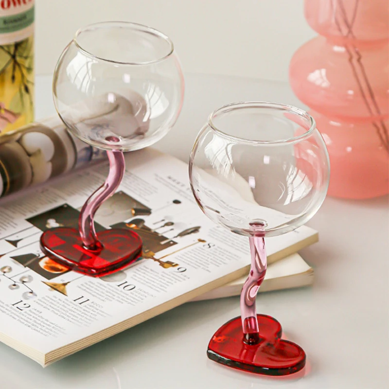 Heart Shape Glass Goblet Mug Champagne Wine Cup High Borosilicate Glass Heat-resistance Cocktail Glass Valentine\'s Day Gift