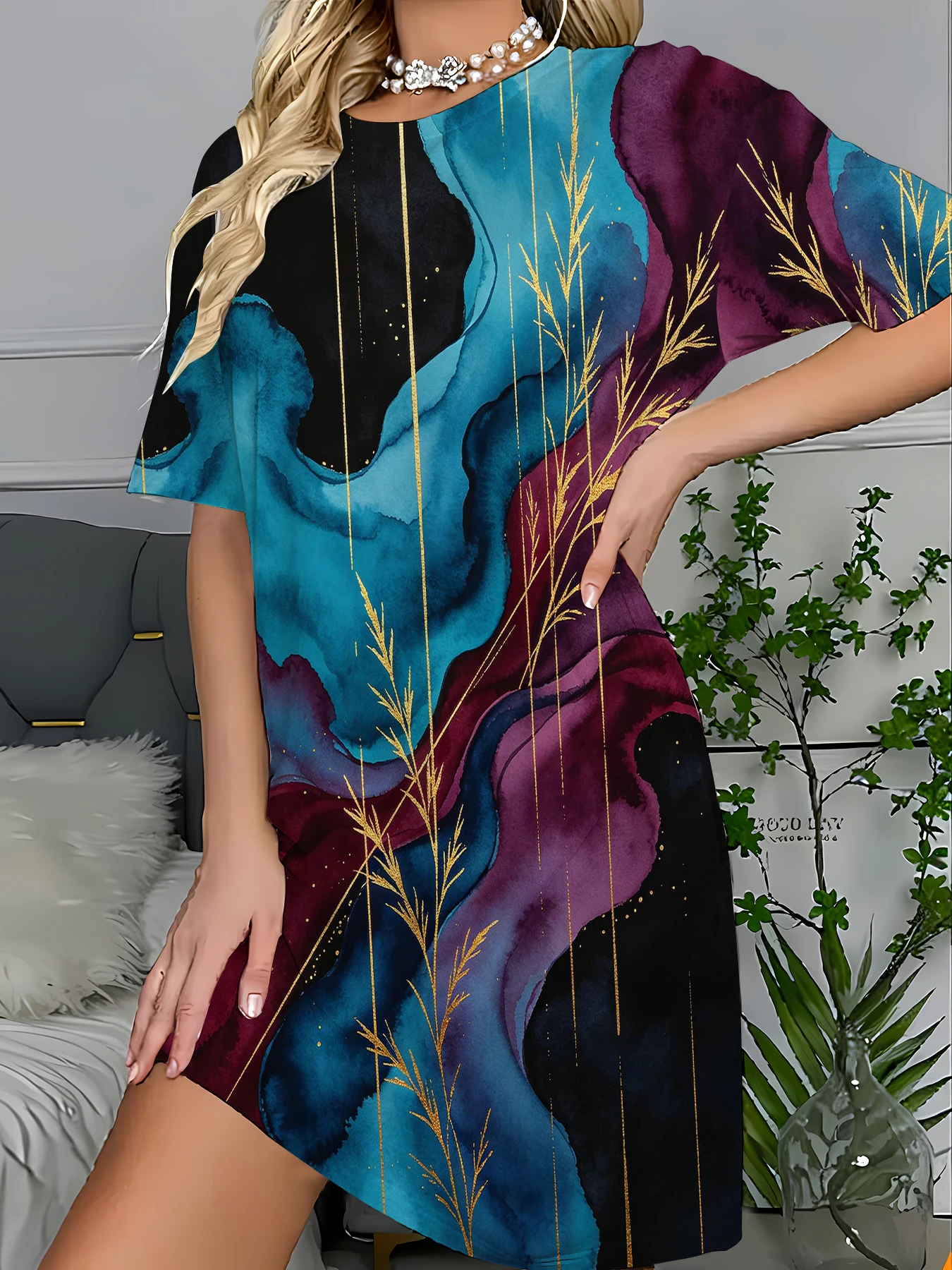 Kawaii Print Sleep T-Shirt Dress Women Loose Knit Polyester Nightgown Cute