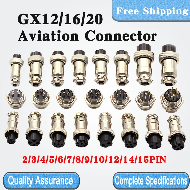 

5/10/100Sets GX12 GX16 GX20 Circular Connector 2-15Pin Male Female Aviation Plug, Waterproof Docking/Fixed Cable Connector