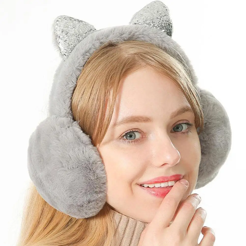 

Детские пушистые наушники с кошачьими ушками, зимние уютные теплые наушники для девочек, грелки для ушей в холодную погоду, милые детские зимние аксессуары для ушей