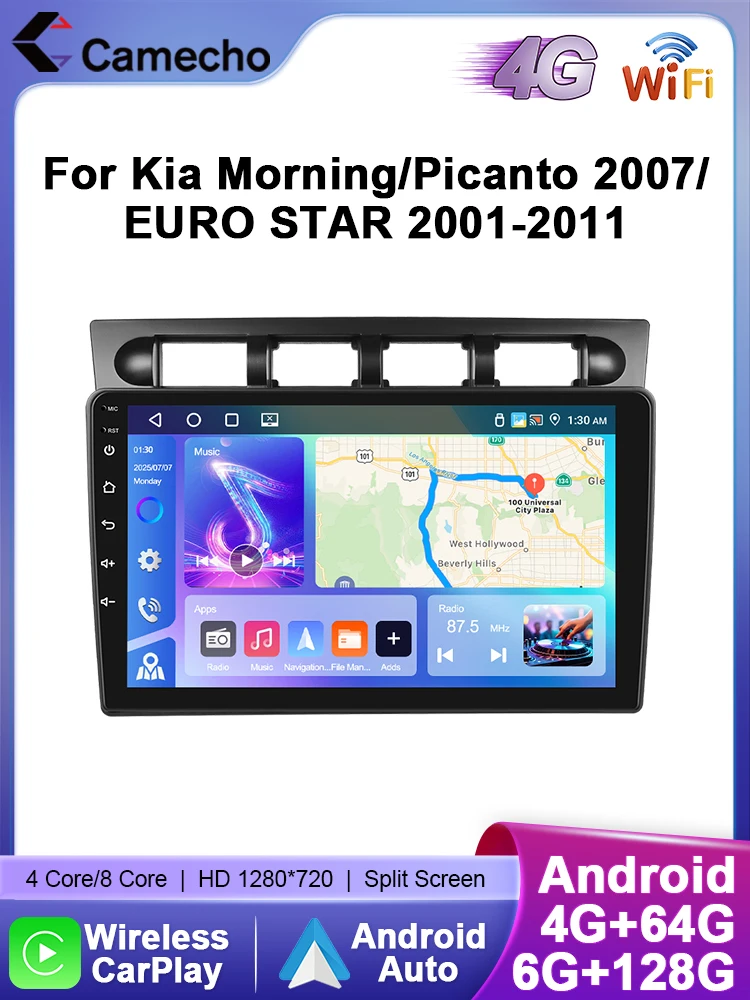Camecho Autoradio Voor Kia Morning/Picanto 2007/EURO STAR 2001-2011 CarPlay Android Auto Intelligente systemen GPS Stereo - afbeelding 2