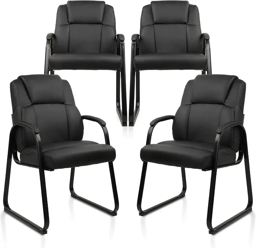 CLATINA Leather Guest Chair with Padded Arm Rest for Reception Meeting Conference and Waiting Room Side Office Home Black with