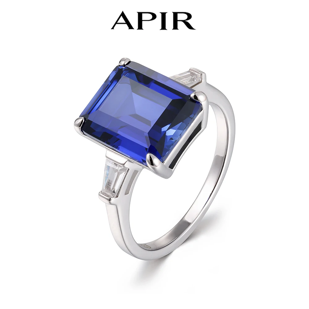 

APIR 8-каратный синий высокоуглеродистый бриллиант изумрудной огранки ‌ Кольцо для женщин, серебро 925, вечерние, помолвочные, свадебные украшения, подарок на День Благодарения
