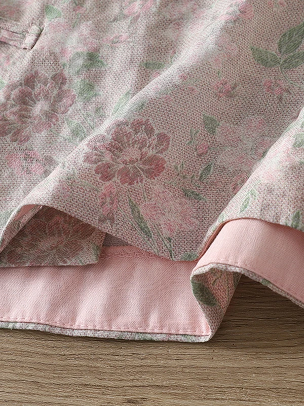 Neue Chinesische Sle Anti-Aging Druck irt Große Größe frauen Seite Schlitz Taste Stehkragen ort Sve Casual baumwolle Sommer