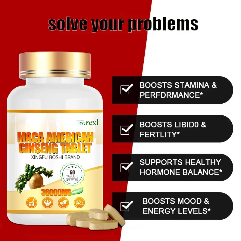 Maca Capsules | 36000mg Maca Extract for Men and Women | Supports Reproductive Health Natural Energizer