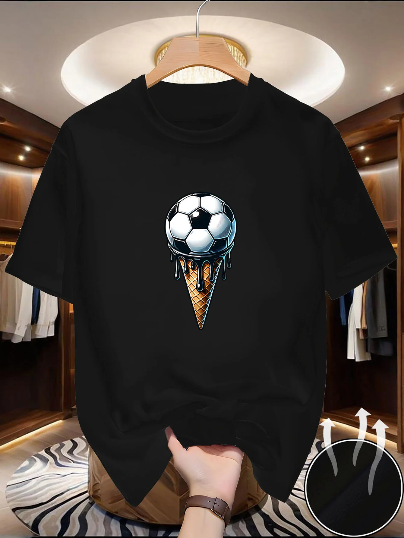 Men's Round Neck Short Sleeve T-Shirt, Mixed Style, All-Season, Various Designs, Comfortable and Soft, High-End Texture, Sunny,