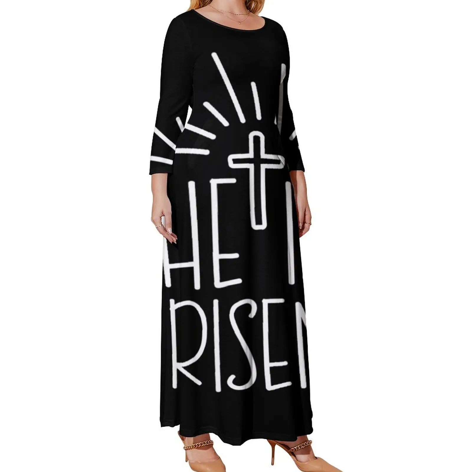 

He is risen Easter happy Easter day Long Sleeved Dress Summer women's clothing Dress woman summer dresses women 2024