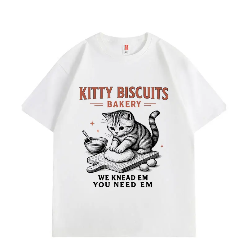 

Kitty Biscuit Bakery Funny Cat Meme T-shirt Fashion Vintage Short Sleeve T-shirts High Quality Cotton Oversized T Shirts Unisex