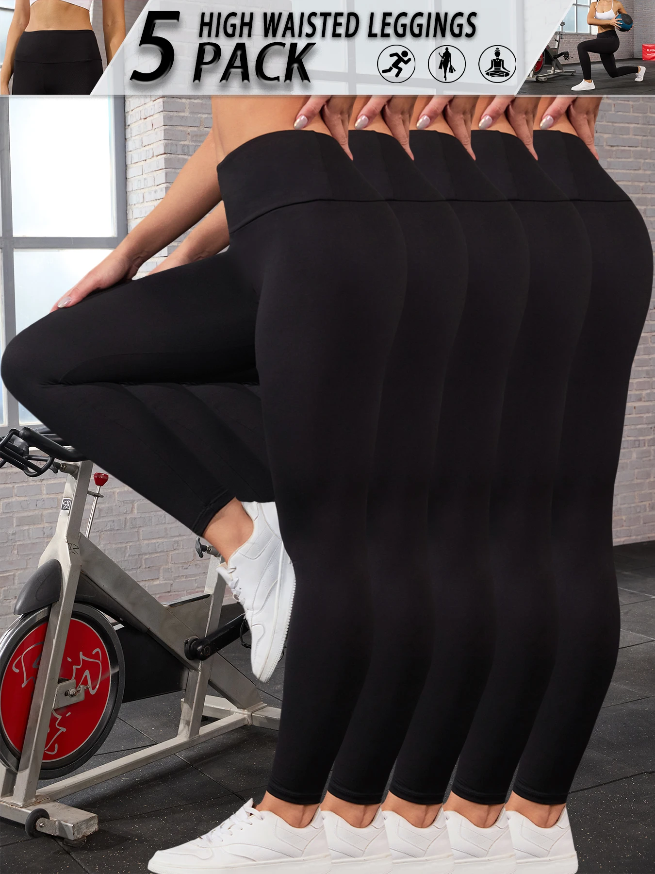 

5 Pack Women's Super Soft High Waisted Tummy Control No See Through Workout Yoga Running Athletic Push Up Gym Fitness Leggings