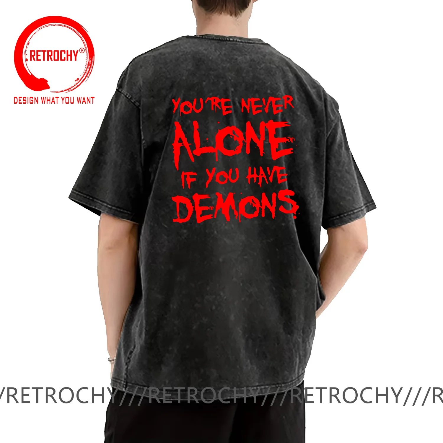 You're Never Alone If You Have Demons T Shirt Women Men tshirt Vintage Washed Cotton T-Shirt Men Breathable Versatile streetwear
