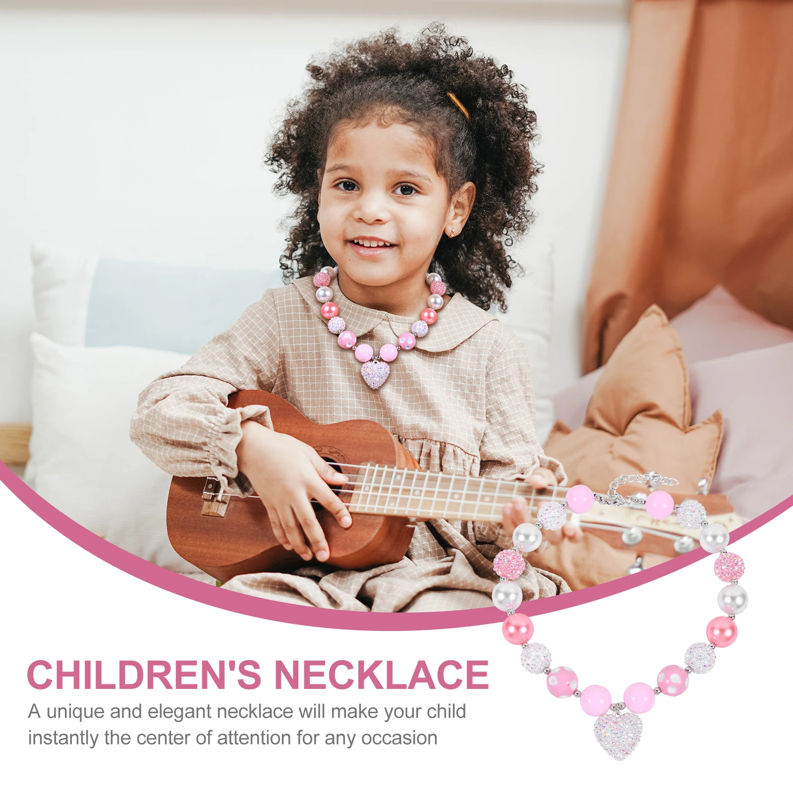 

1Pcs Kids Colorful String Beads Necklace Heart Pendant Creative Design Birthday Party Gift Girls Jewelry Accessories