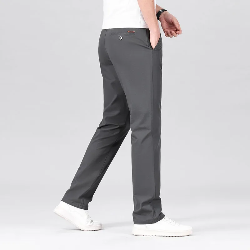 New Four Seasons Mens Cotton Casual Pants Clothing Solid Color Straight Business Loose Male Classics Brand Slim Fashion Trousers