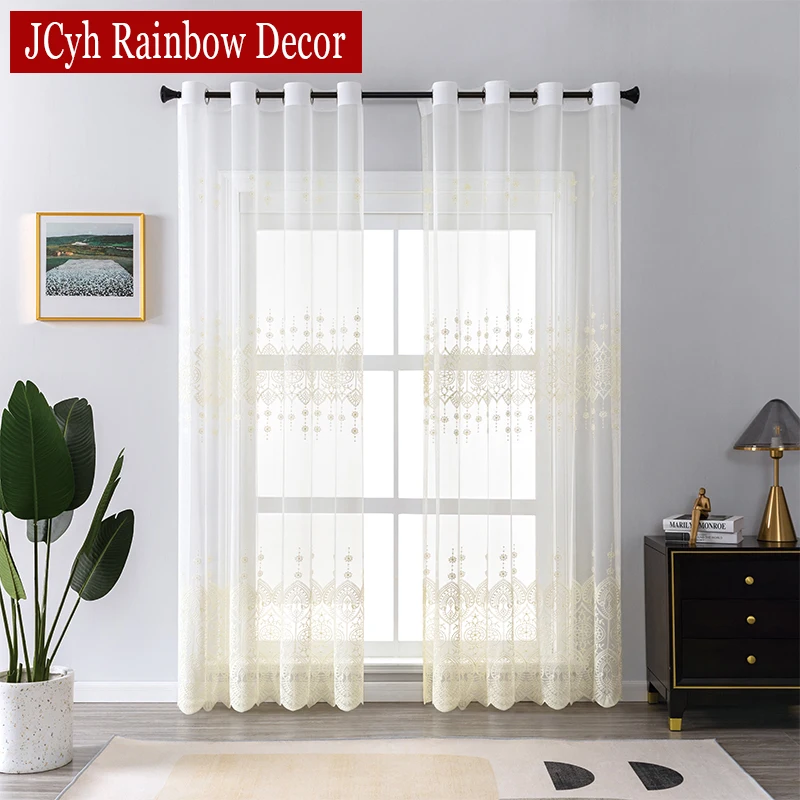 刺繍入りチュールカーテン,透明カーテン,花柄,女の子用,寝室,リビングルーム用