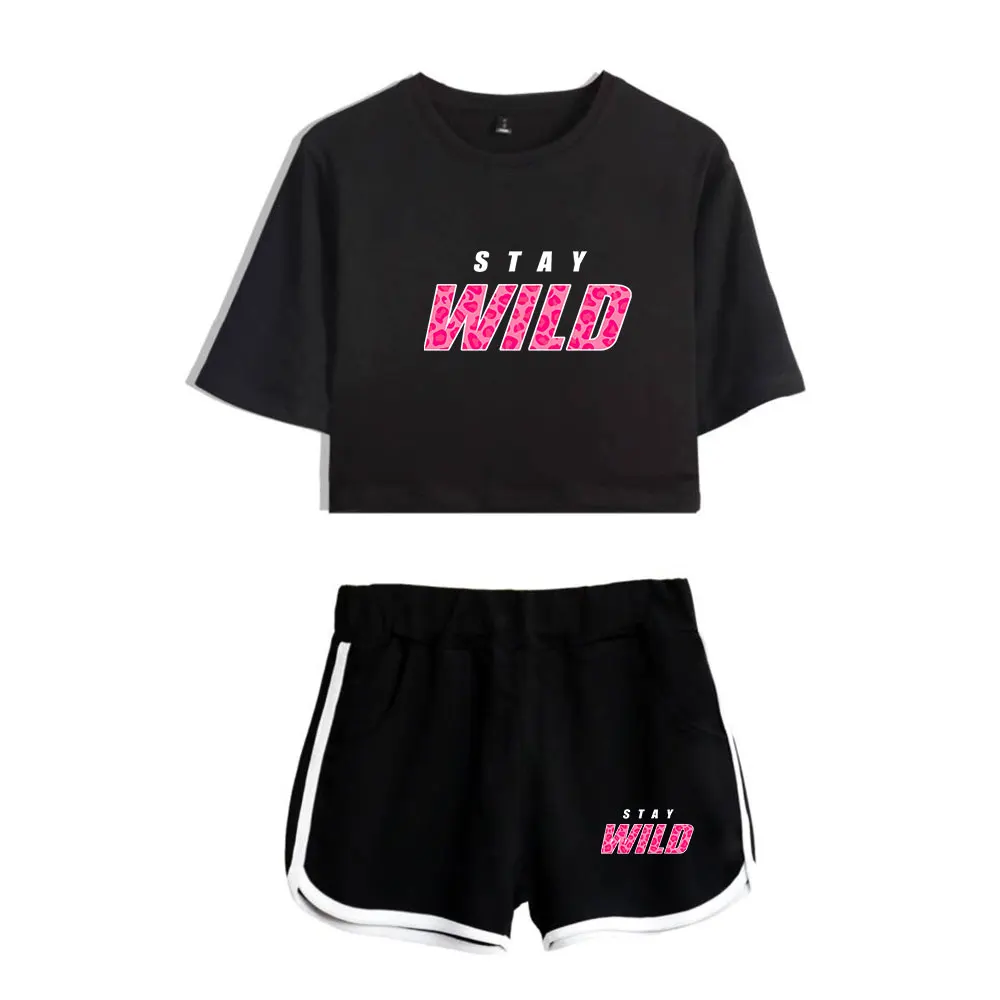 Ben Azelart Stay Wild Vintage 90s logo Merch Tops Two Piece Set Harajuku Shorts+Lovely TShirt Streetwear Outwear Fashion