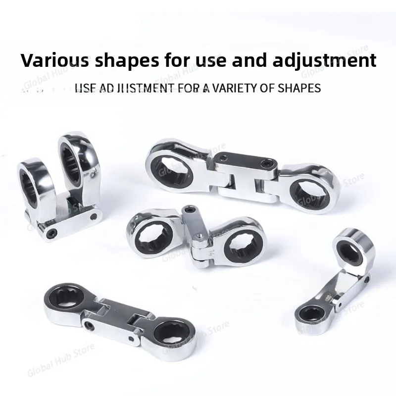 

8-19mm 5 pcs Flex-Head Stubby Ratcheting Combination Wrench Set Mini Wrench Set Double Box End Flex-Head Mini Spanner Set