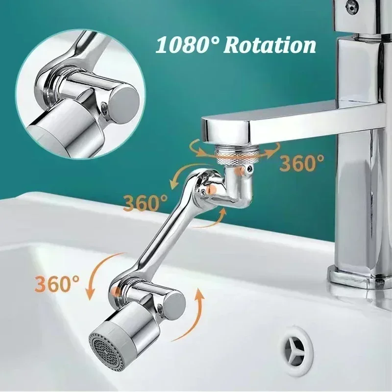 Rubinetto di estensione multifunzionale girevole Aeratore Braccio robotico girevole da 1080 gradi Filtro acqua Gorgogliatore Lavello adatto 