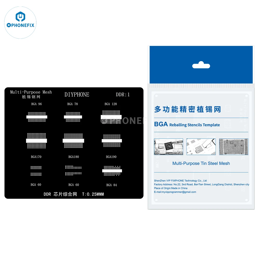 DIYPHONE DDR1 Sliver Black BGA Reballing Stencil per DDR BGA78 BGA96 BGA128 BGA190 BGA180 BGA170 BGA60 BGA84 Chip BGA IC 0.25mm
