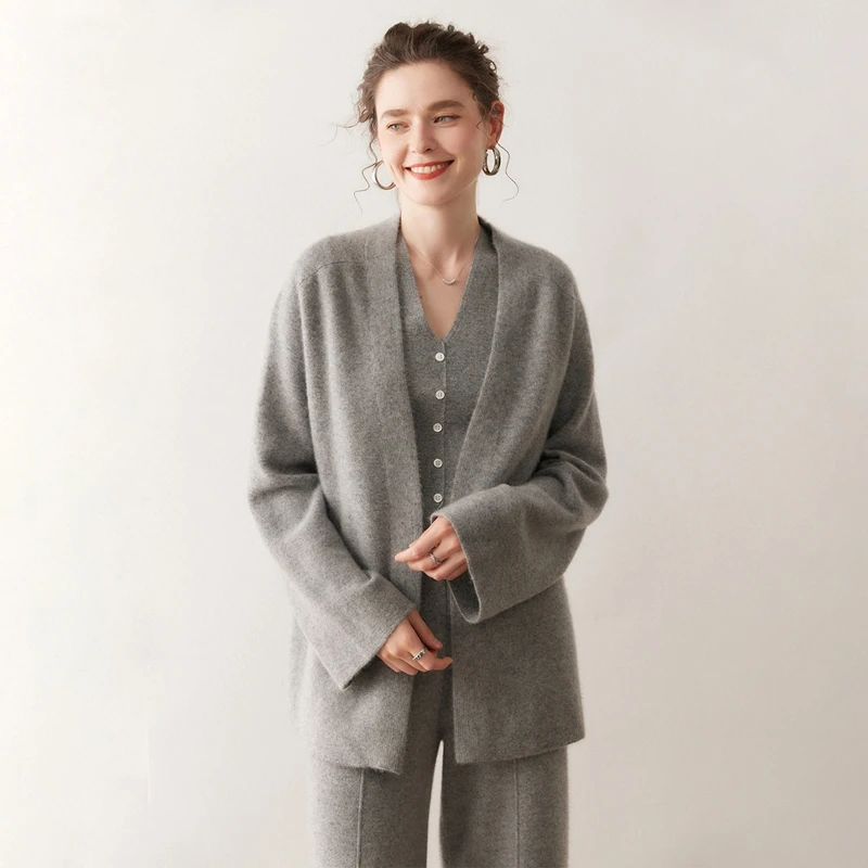 New Chic Women 100% Cashmere Sweater Cardigan Casual Simple Style Cashmere Knitted Coat Autumn Winter Warm Clothing Shawl Coat