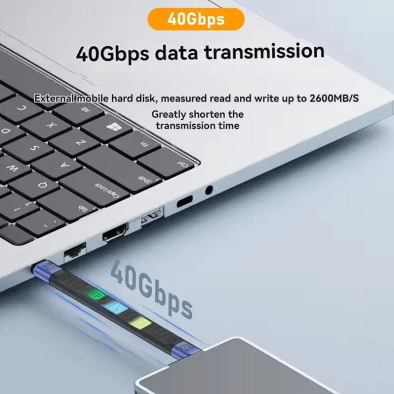 USB4 Short Cable 40Gbps Data Transfer 240W PD Fast Charging Thunderbolt 4/3 Interface Flat USB-C Cord for Laptop Phone Tablet